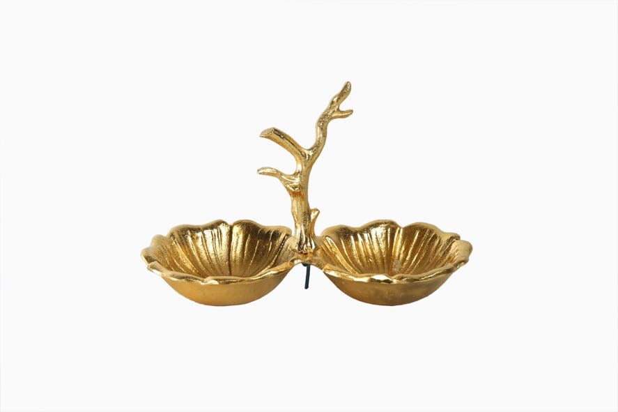 Shataj Decorative aluminum multipurpose platter in gold finish