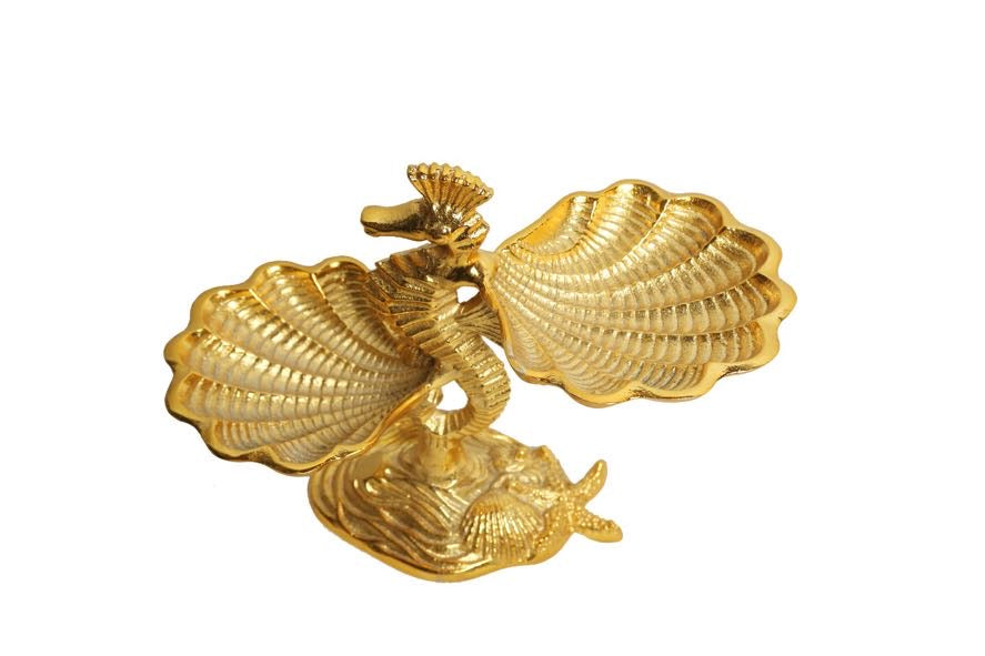 Shataj Decorative 2 Pot Sea Horse Dry Fruit Stand aluminum in gold finish